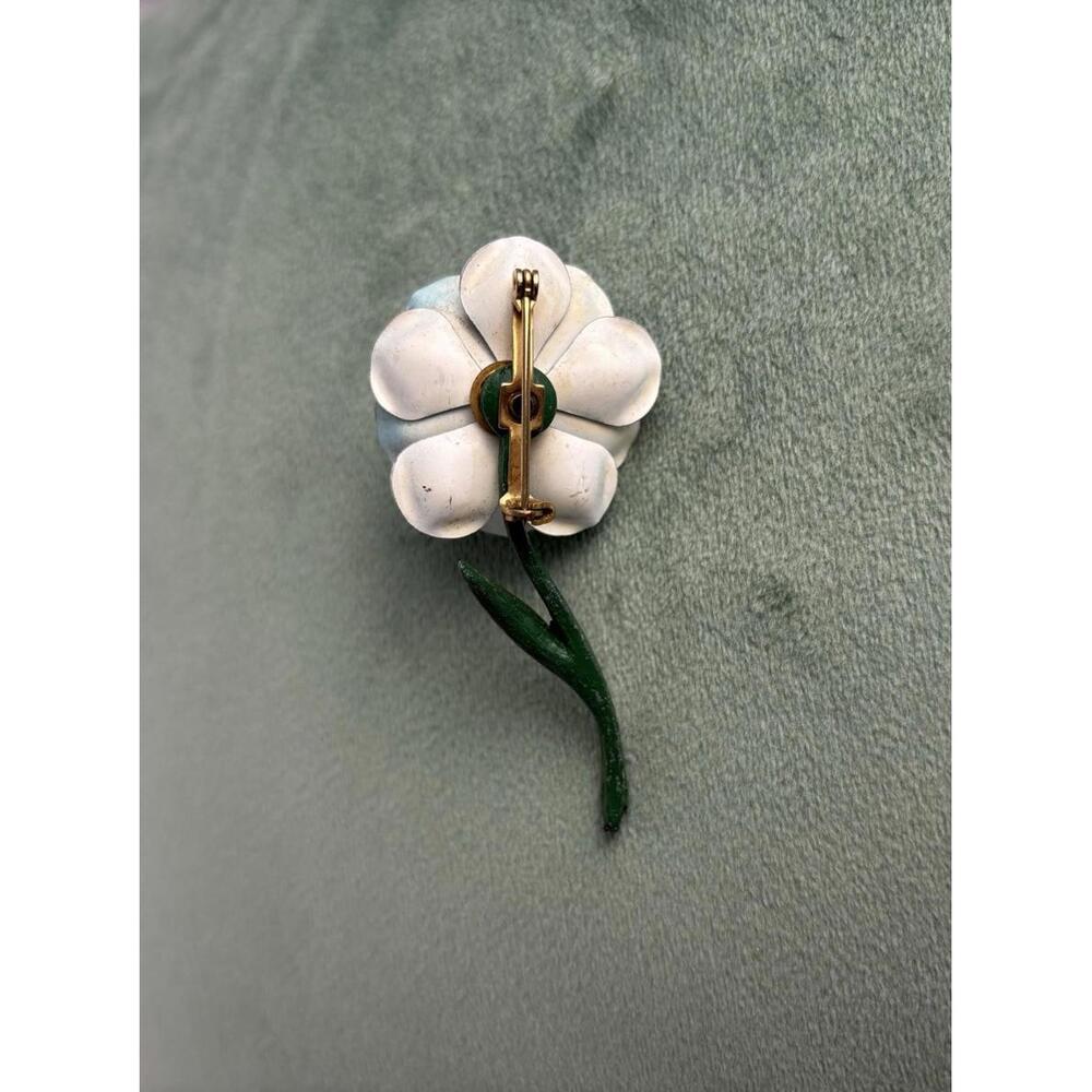 Vtg Long Stem Rose Flower Brooch Green Blue Bloomcore P040 - Picture 3 of 3